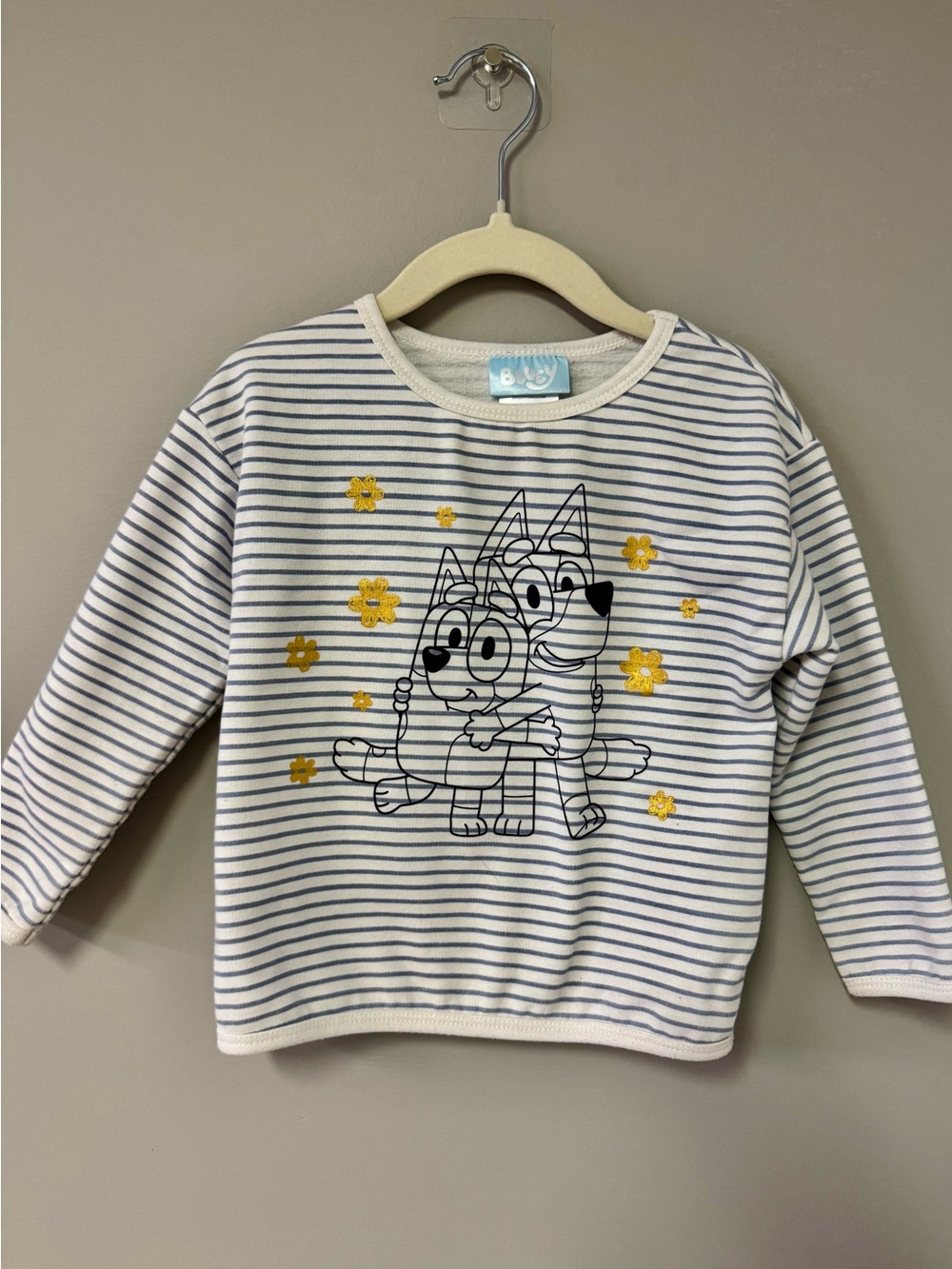 Striped Blue & White Kids Sweatshirt with Character Graphic